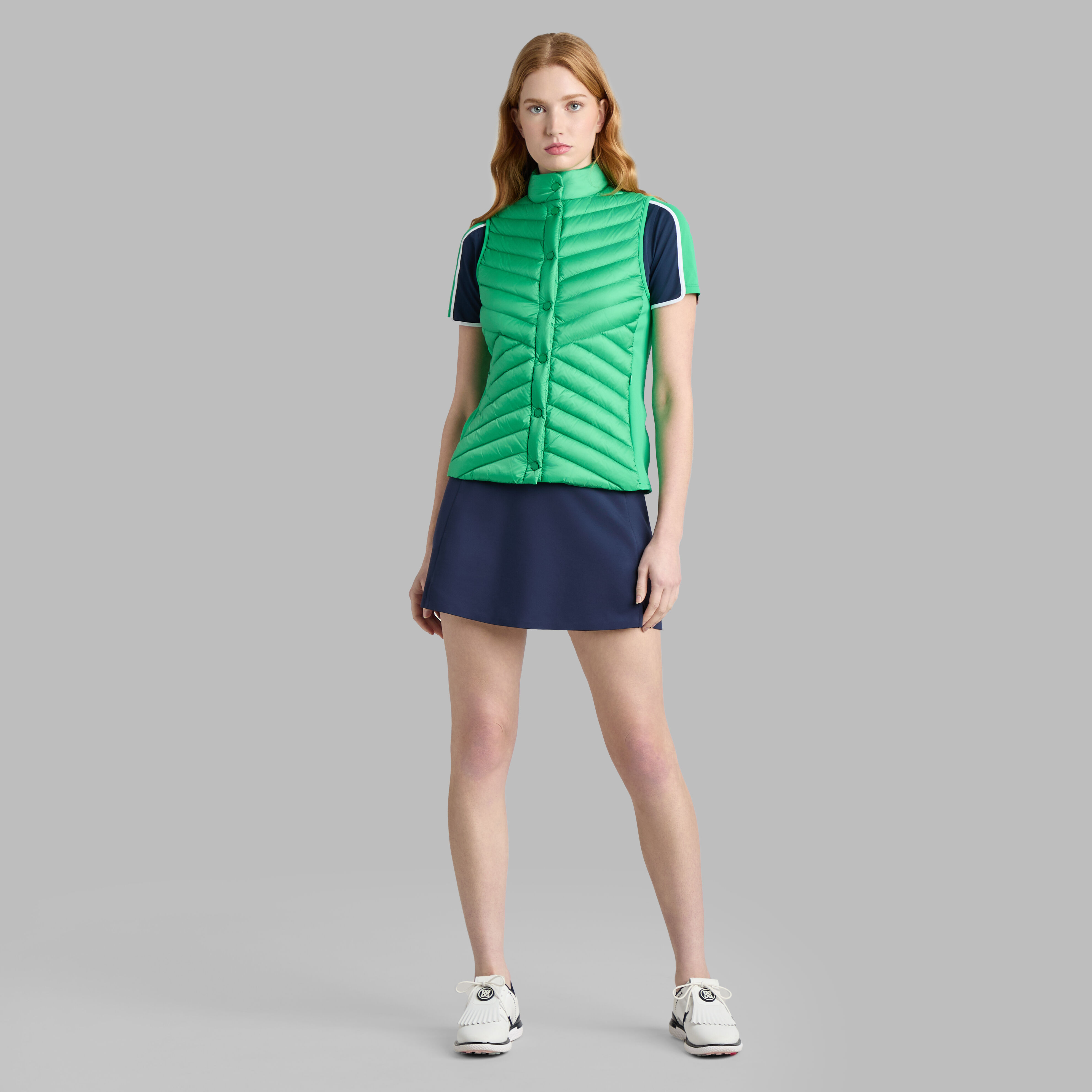 V-DOWN QUILTED STRETCH TECH INTERLOCK VEST | WOMEN'S JACKETS AND