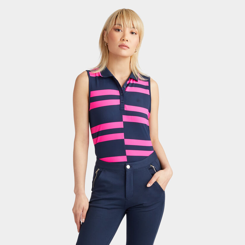 OFFSET STRIPE TECH PIQUÉ SLEEVELESS POLO image number 3