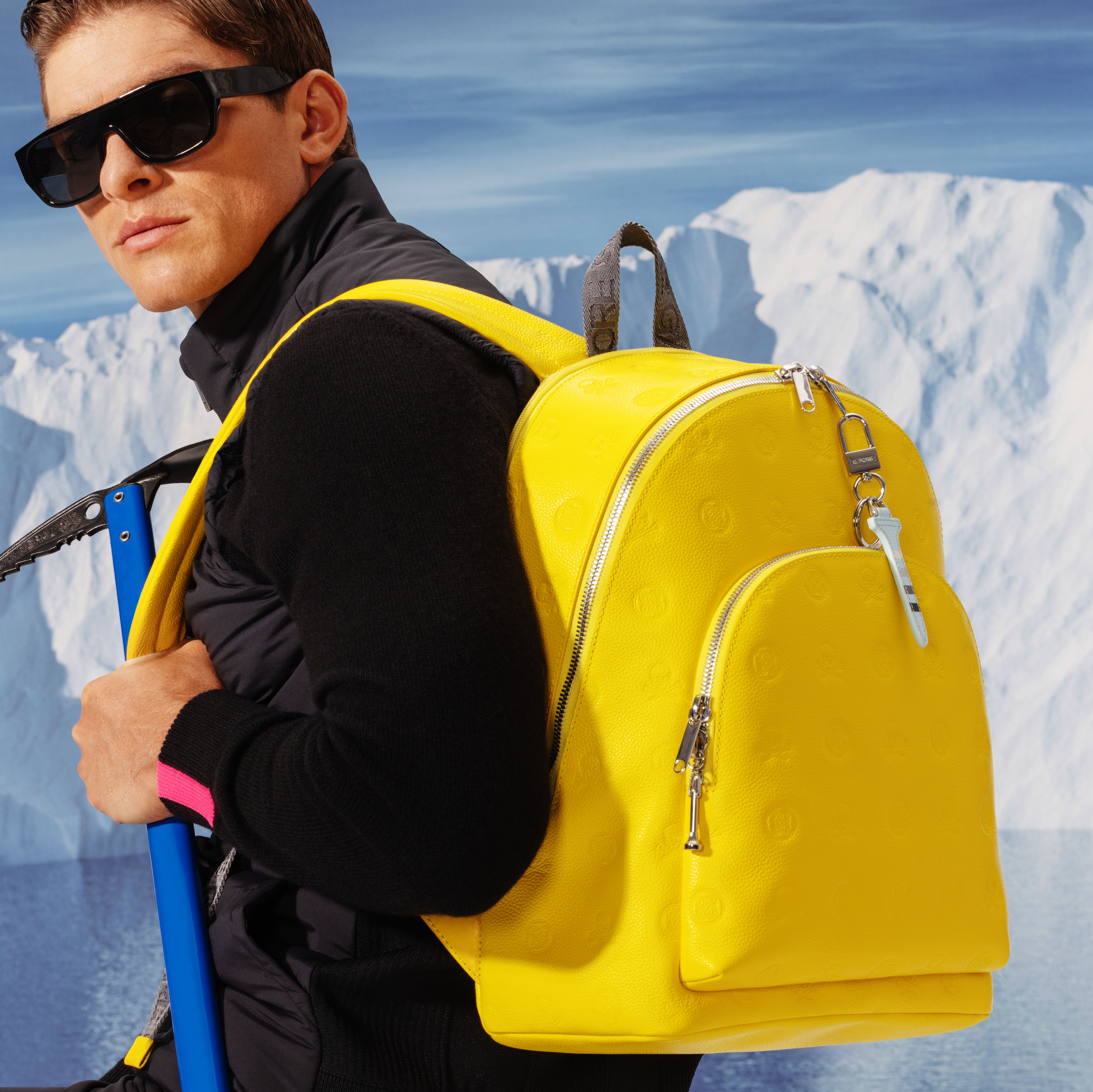 G FORE Embossed Skull Tees Leather Backpack Color Cyber