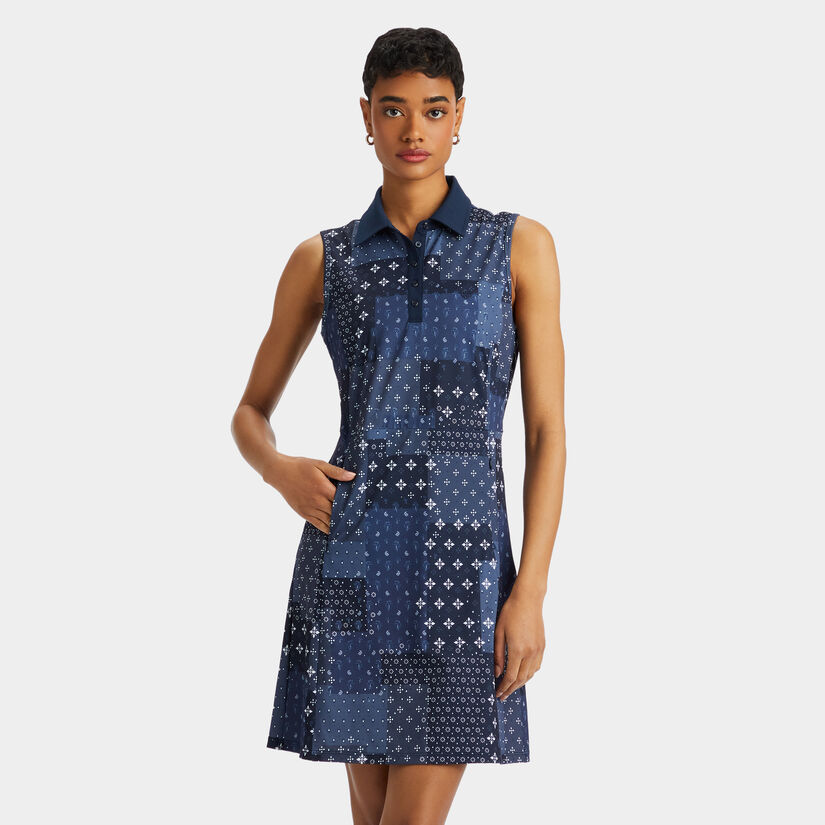 BORO PRINT PIQUÉ SLEEVELESS POLO DRESS image number 3