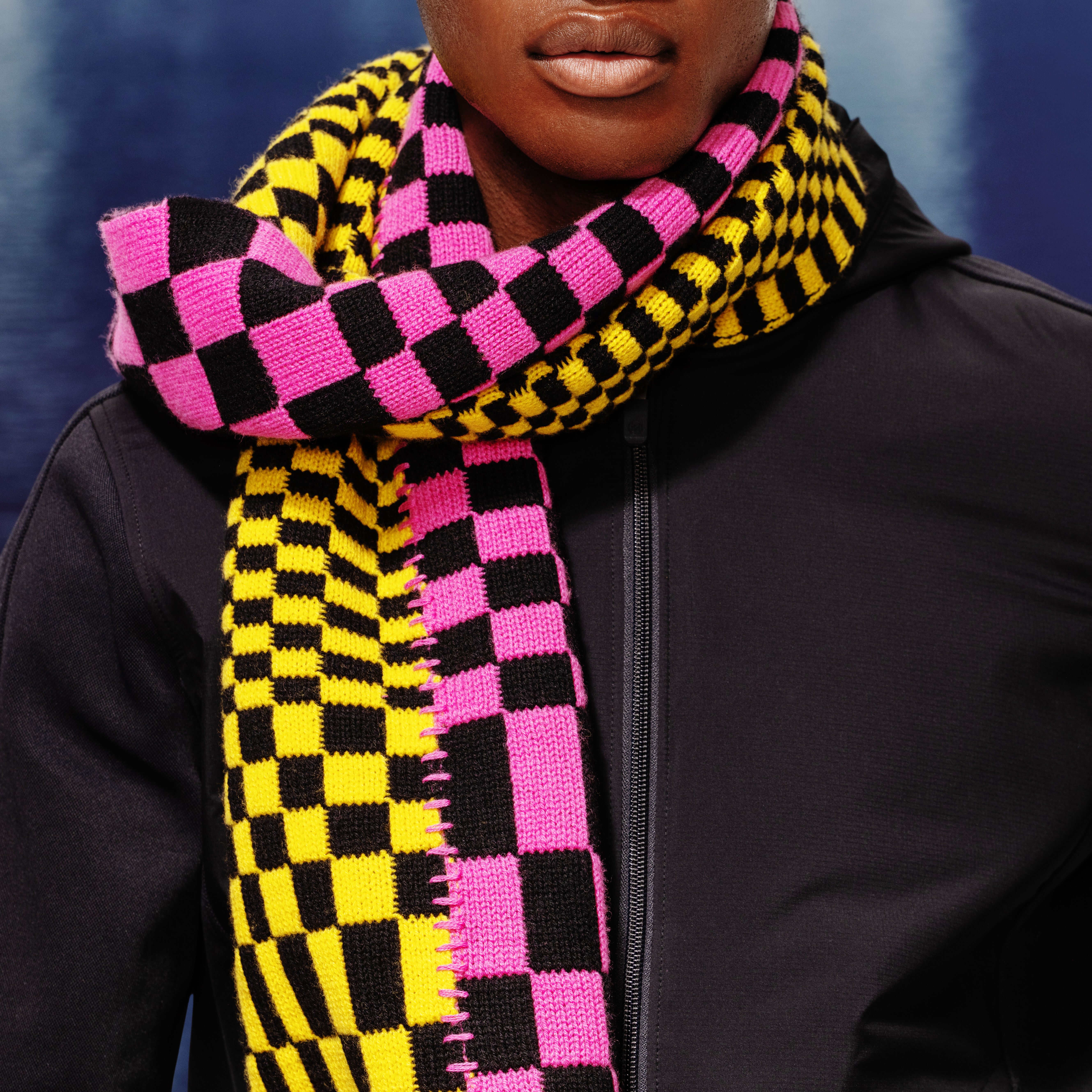 G FORE LTD Release Distorted Check Merino Wool Scarf Color Cyber Knockout Pink