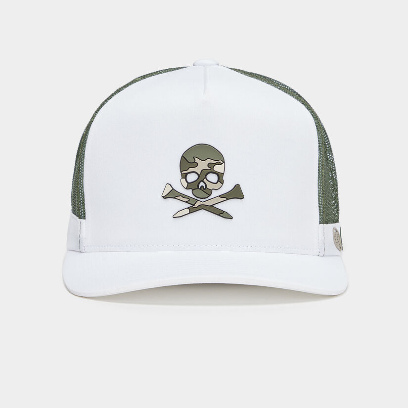 CAMO SKULL & TEES INTERLOCK KNIT TALL TRUCKER HAT image number 2