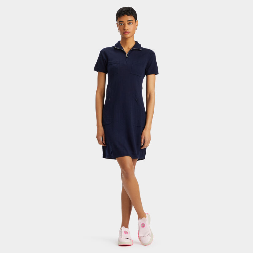 MERINO WOOL QUARTER ZIP POLO SWEATER DRESS image number 4
