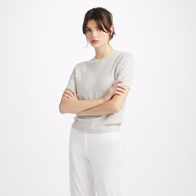 LIMITED EDITION POINTELLE JACQUARD CIRCLE G'S MERINO WOOL SHORT SLEEVE SWEATER image number 3
