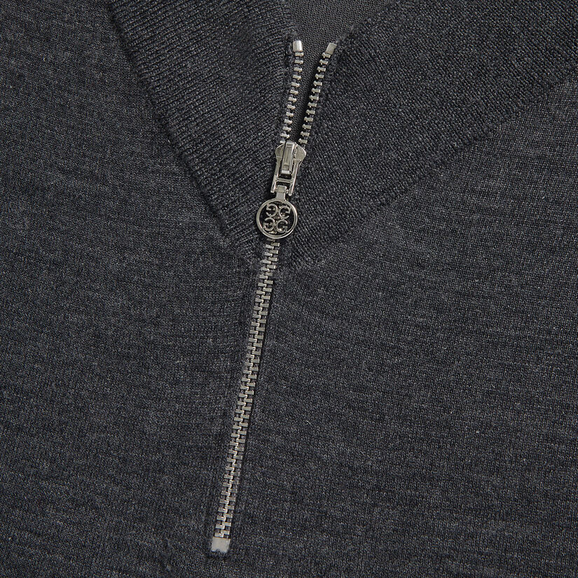CONTRAST V NECK MERINO WOOL QUARTER ZIP SWEATER image number 5