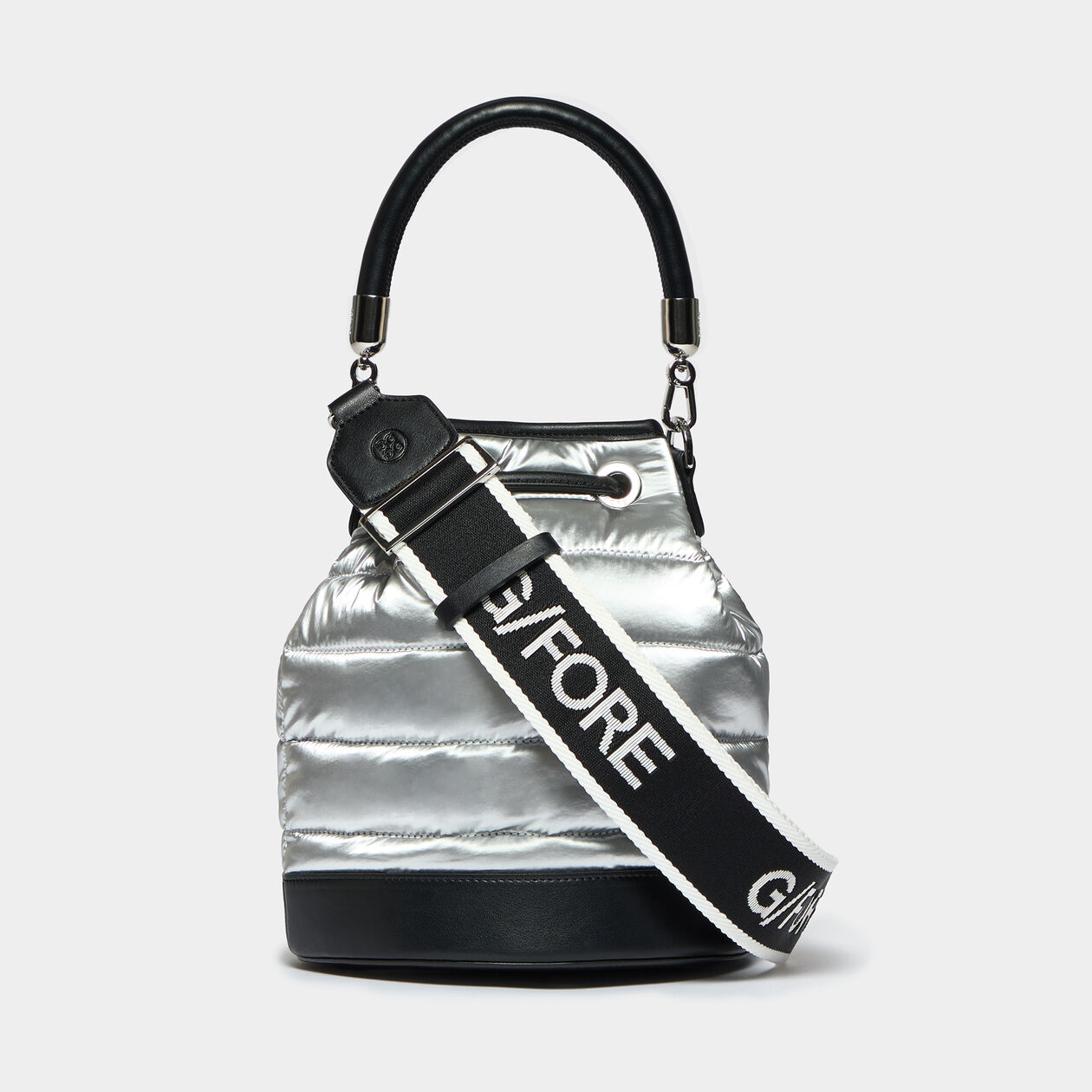 Gitta Black Silver  Chevron Printed Drawstring Close Bucket Backpack Chanel Black Lambskin Chevron Urban Spirit Drawstring Bucket  main image 2