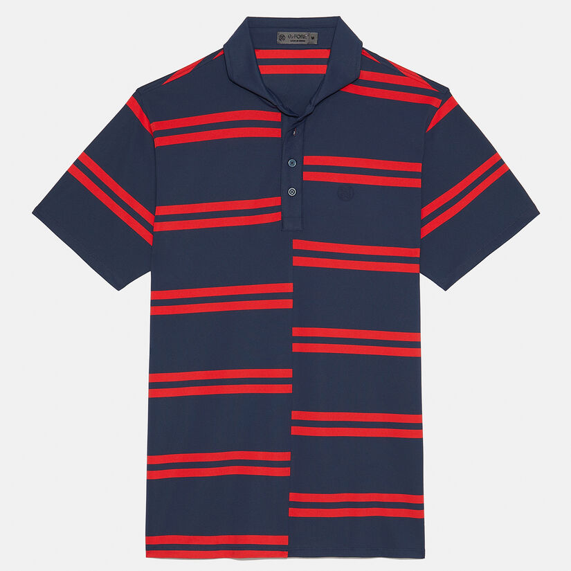 OFFSET STRIPE MODERN SPREAD COLLAR TECH PIQUÉ SLIM FIT POLO image number 1