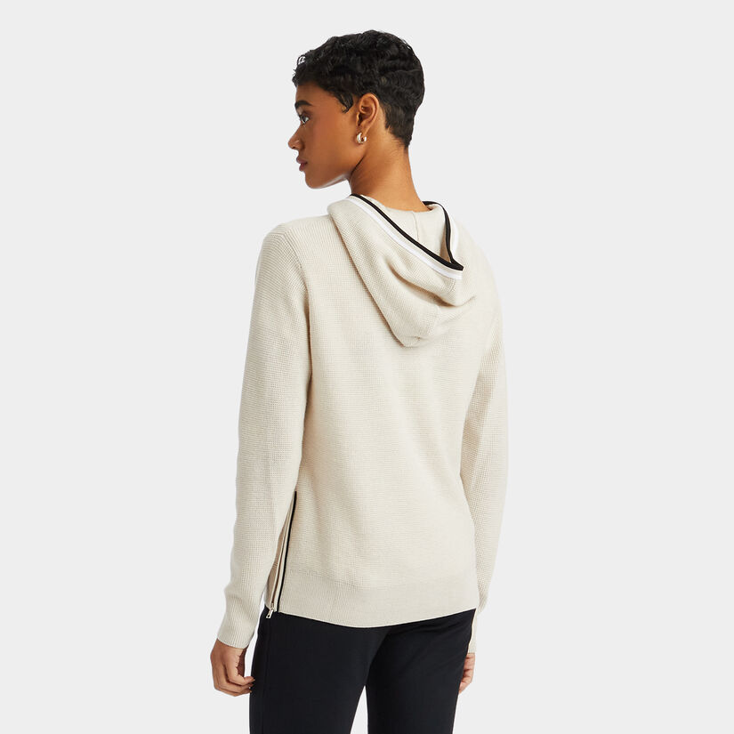 WAFFLE STITCH MERINO WOOL HOODED QUARTER ZIP SWEATER image number 5