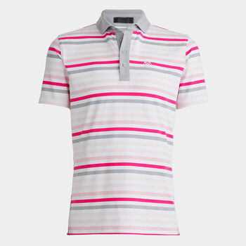 FAVOURITE STRIPE TECH JERSEY MODERN SPREAD COLLAR POLO
