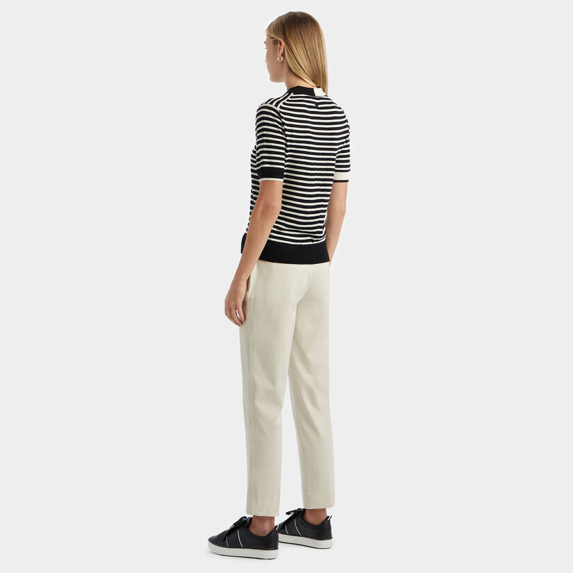 CONTRAST STRIPE MERINO WOOL SHORT SLEEVE SWEATER POLO image number 5