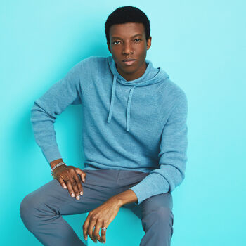 WAFFLE STITCH MERINO WOOL HOODED SWEATER