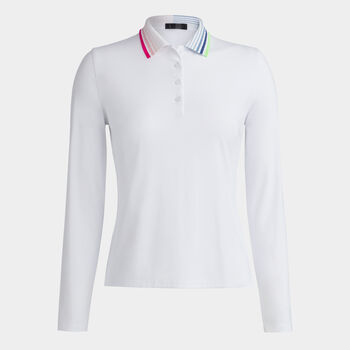 RIB PLEATED CONTRAST COLLAR SILKY TECH NYLON LONG SLEEVE POLO