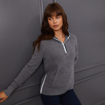 HOODED WAFFLE STITCH MERINO WOOL QUARTER ZIP SWEATER