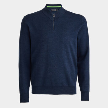 V NECK MERINO WOOL QUARTER ZIP SWEATER
