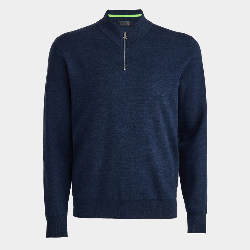V NECK MERINO WOOL QUARTER ZIP SWEATER image number 1