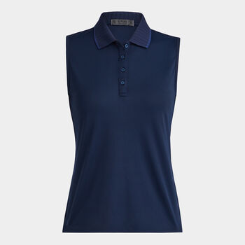 PLEATED COLLAR TECH PIQUÉ SLEEVELESS POLO