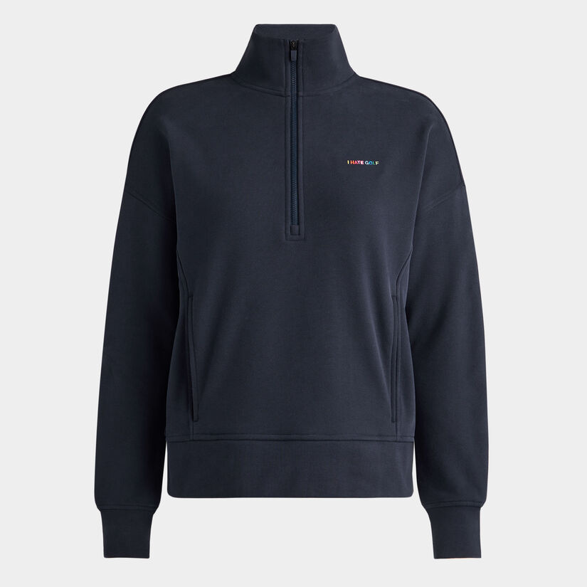 I HATE GOLF FRENCH TERRY QUARTER ZIP BOXY PULLOVER WOMEN S