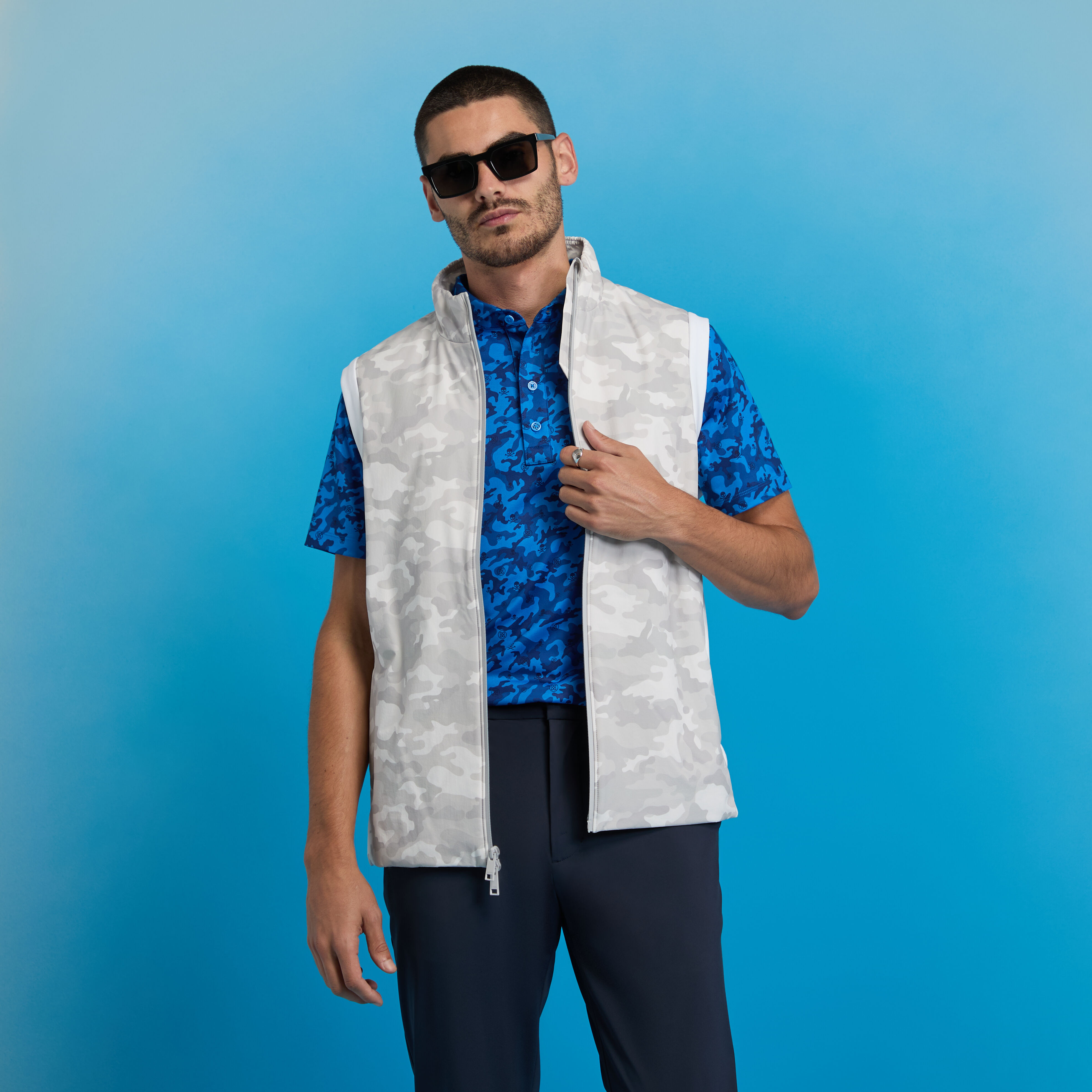 MAPPED ICON CAMO TECH JERSEY MODERN SPREAD COLLAR POLO
