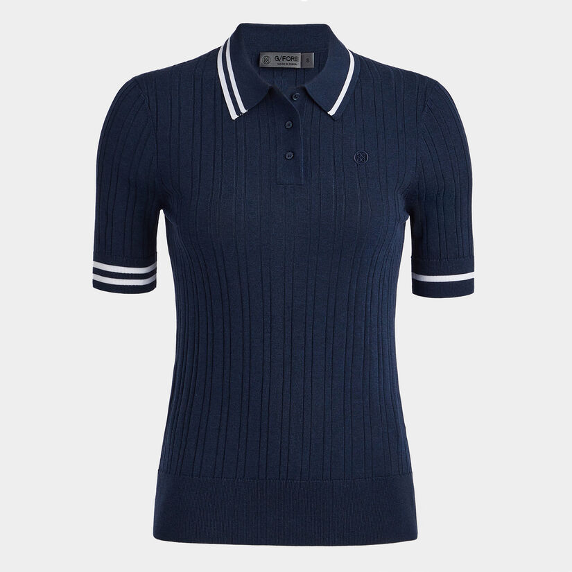 COTTON BLEND RIBBED SHORT SLEEVE SWEATER POLO image number 1