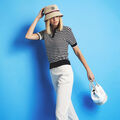 CONTRAST STRIPE MERINO WOOL SHORT SLEEVE SWEATER POLO image number 3
