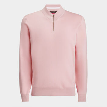 CONTRAST V NECK MERINO WOOL QUARTER ZIP SWEATER