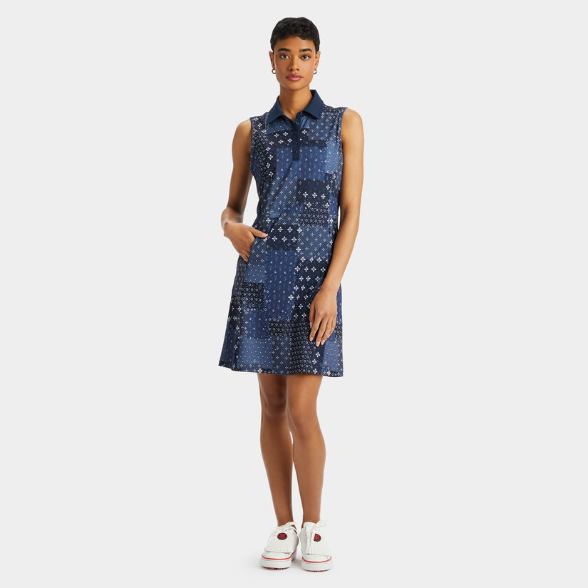 BORO PRINT PIQUÉ SLEEVELESS POLO DRESS image number 4