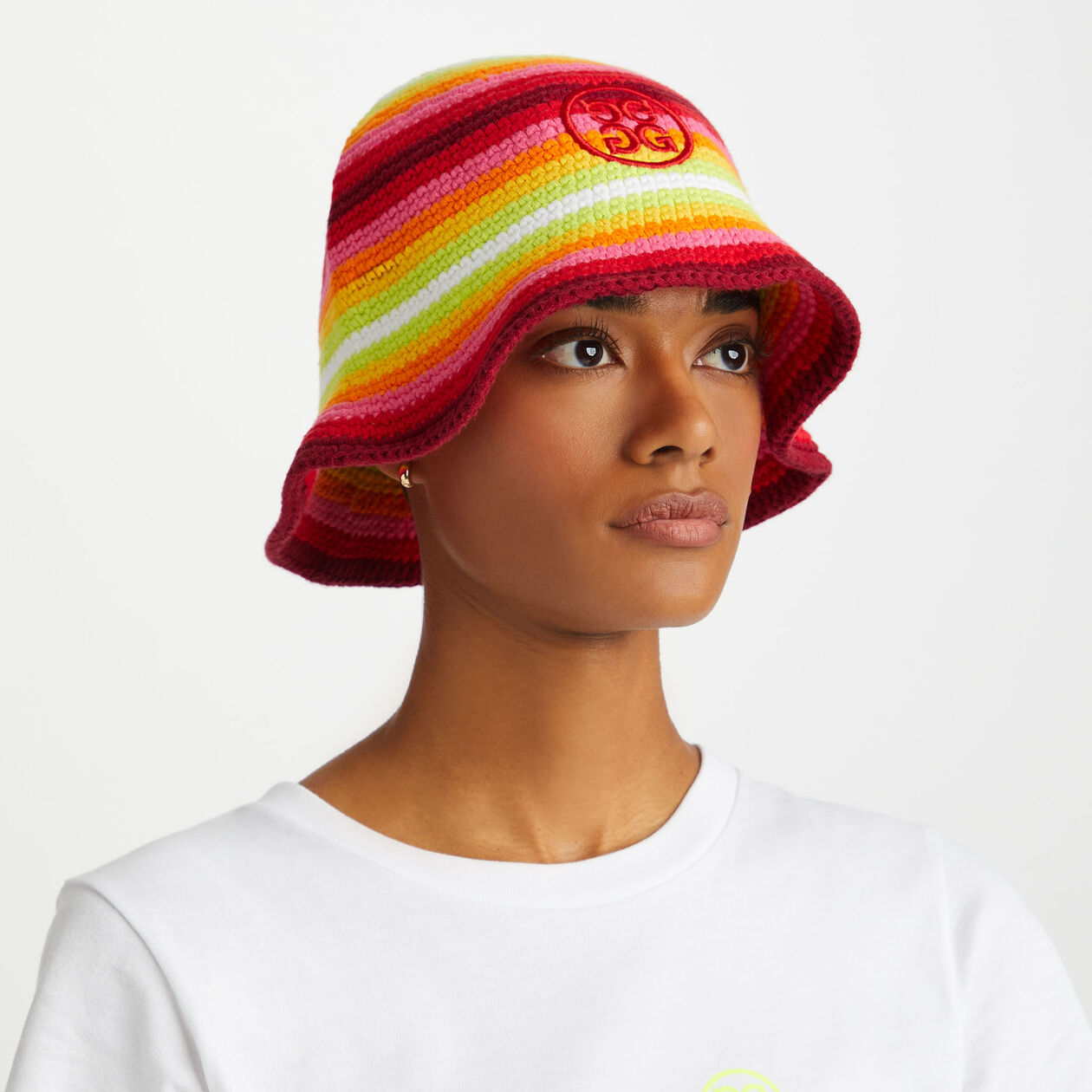 STRIPED CIRCLE G'S CROCHET BUCKET HAT, MEN'S HATS