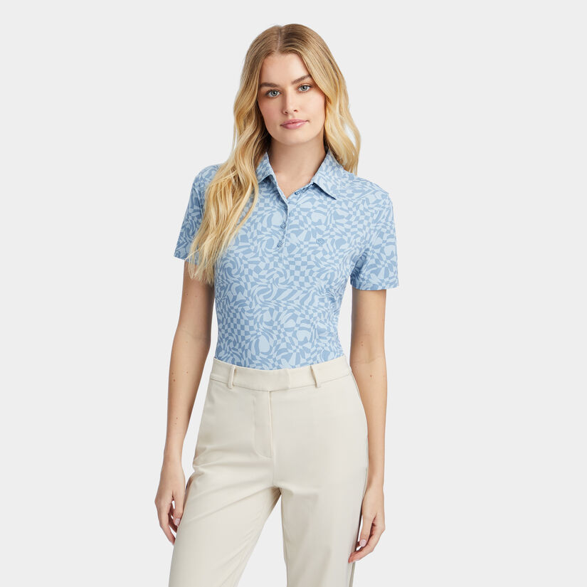 DISTORTED CHECK SILKY TECH NYLON POLO image number 3
