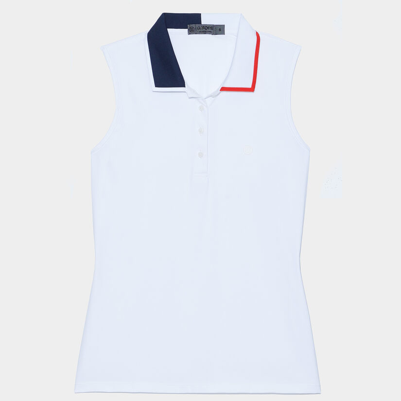 CONTRAST COLLAR SILKY TECH NYLON SLEEVELESS POLO image number 1
