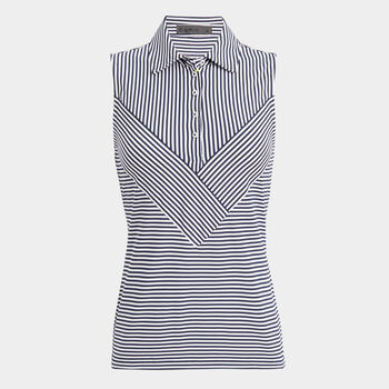 CHEVRON FEEDER STRIPE TECH PIQUÉ SLEEVELESS POLO