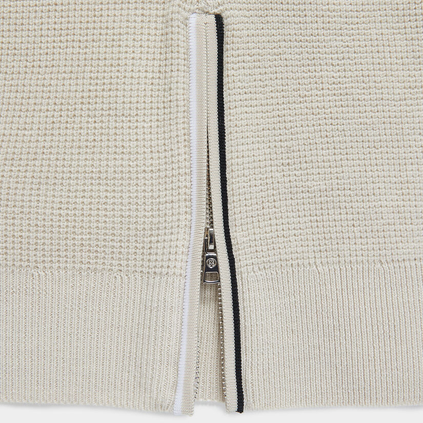 WAFFLE STITCH MERINO WOOL HOODED QUARTER ZIP SWEATER image number 6