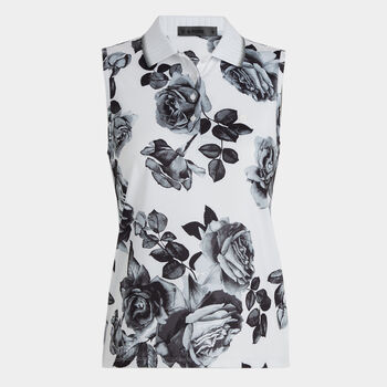 PHOTO FLORAL TECH JERSEY SLEEVELESS POLO