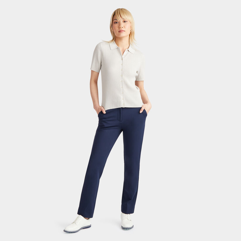 RIBBED MERINO WOOL SHORT SLEEVE BUTTON DOWN SWEATER image number 4