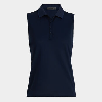 PLEATED COLLAR TECH PIQUÉ SLEEVELESS POLO