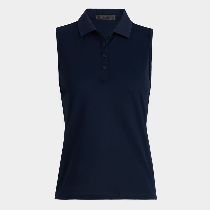 PLEATED COLLAR TECH PIQUÉ SLEEVELESS POLO image number 1