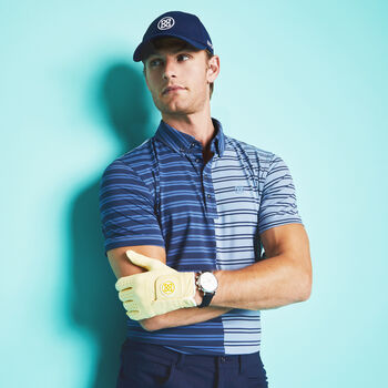 SPLIT STRIPE CONTRAST TECH JERSEY POLO