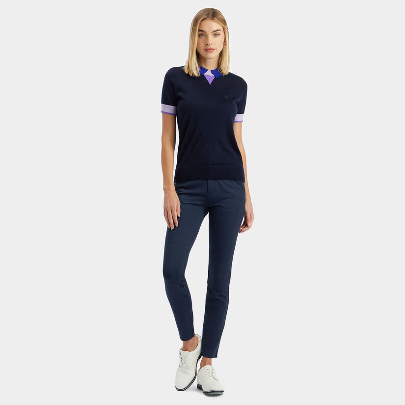 MERINO WOOL LAYERED SHORT SLEEVE SWEATER POLO image number 3