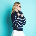 GRADIENT STRIPE RIBBED FUNNEL NECK QUARTER ZIP SWEATER image number 2