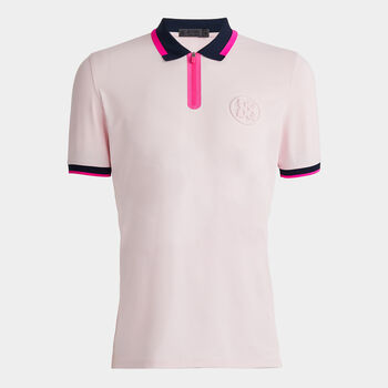 EMBOSSED LOGO BANDED SLEEVE QUARTER ZIP TECH PIQUÉ POLO