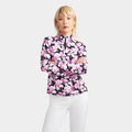 PHOTO FLORAL SILKY TECH NYLON RUCHED QUARTER ZIP PULLOVER image number 3