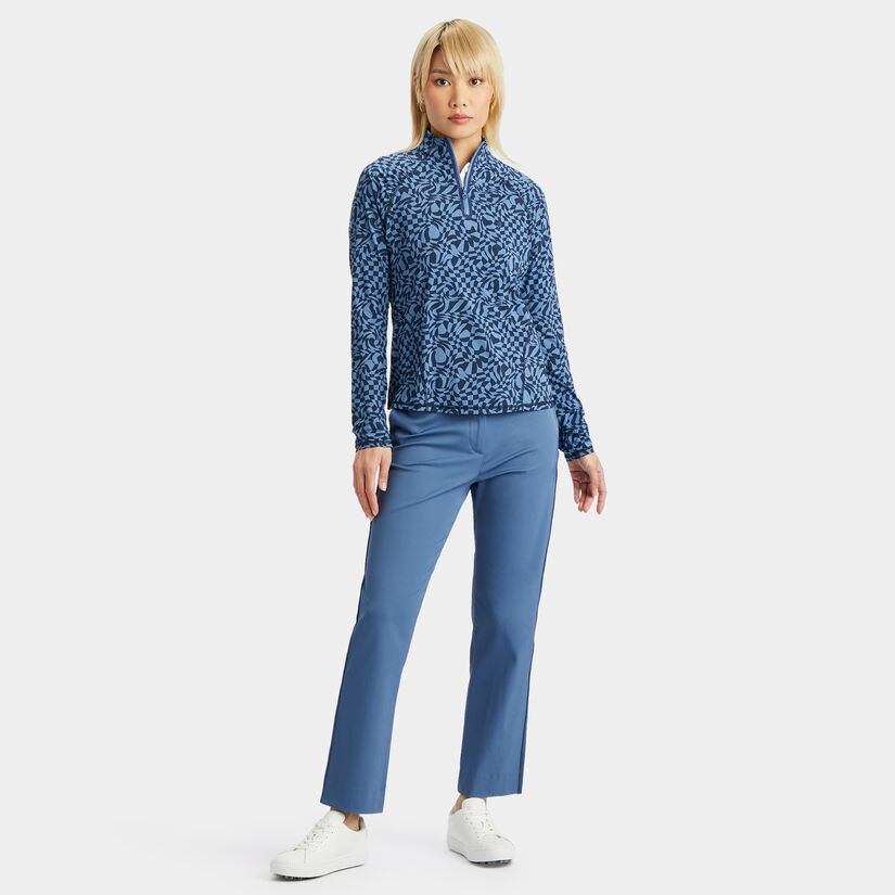 DISTORTED CHECK SILKY TECH NYLON RUCHED QUARTER ZIP PULLOVER image number 4