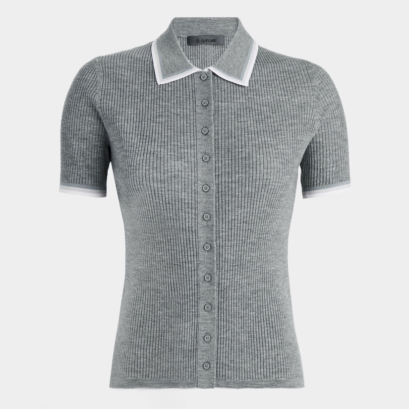 RIBBED MÉLANGE WOOL BLEND BUTTON DOWN SWEATER POLO image number 1
