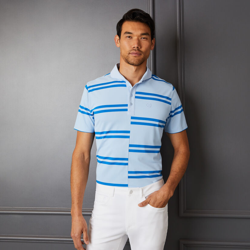 OFFSET STRIPE MODERN SPREAD COLLAR TECH PIQUÉ SLIM FIT POLO image number 2