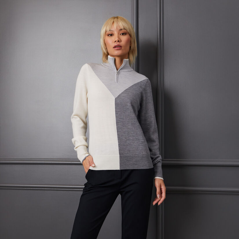 COLOUR BLOCK MERINO WOOL QUARTER ZIP SWEATER image number 2