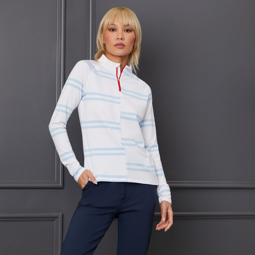 OFFSET STRIPE TECH JERSEY QUARTER ZIP PULLOVER image number 2