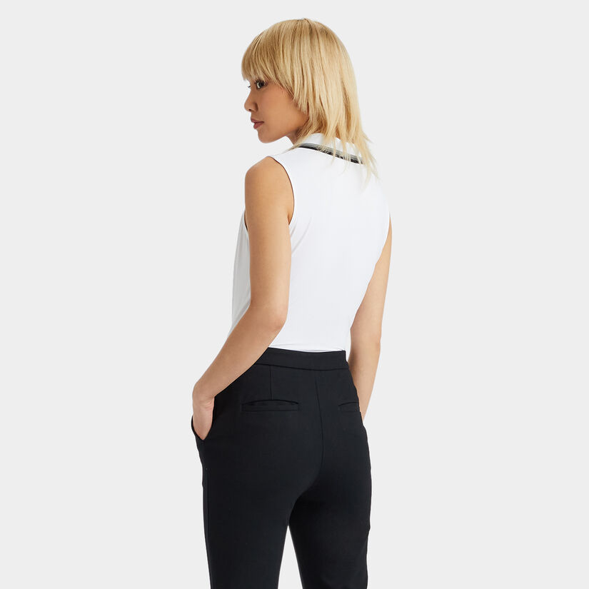 TUX RIB PLEATED COLLAR SILKY TECH NYLON SLEEVELESS POLO image number 5