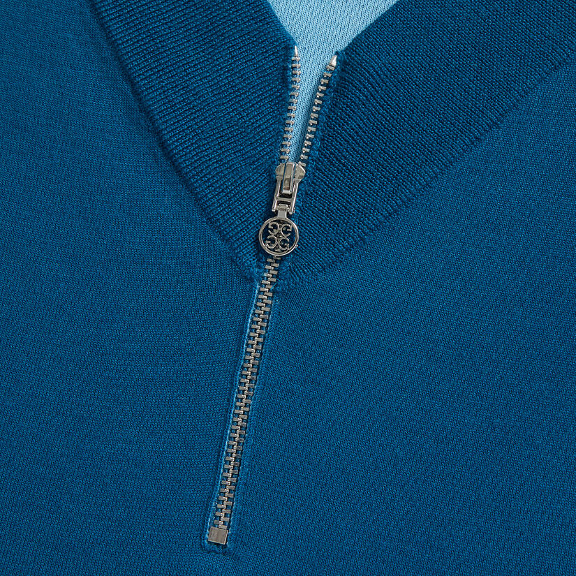 CONTRAST V NECK MERINO WOOL QUARTER ZIP SWEATER image number 5