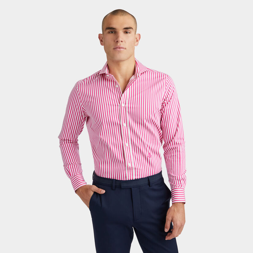 VERTICAL STRIPE STRETCH ICE WOVEN MODERN SPREAD COLLAR SHIRT image number 3