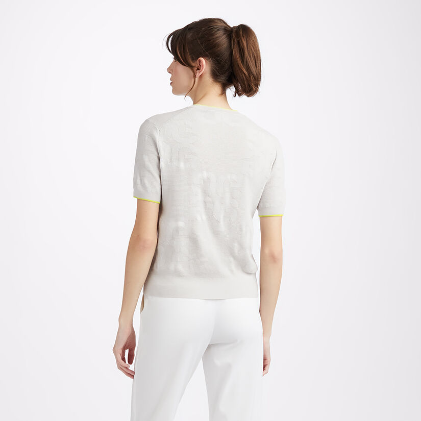 LIMITED EDITION POINTELLE JACQUARD CIRCLE G'S MERINO WOOL SHORT SLEEVE SWEATER image number 5