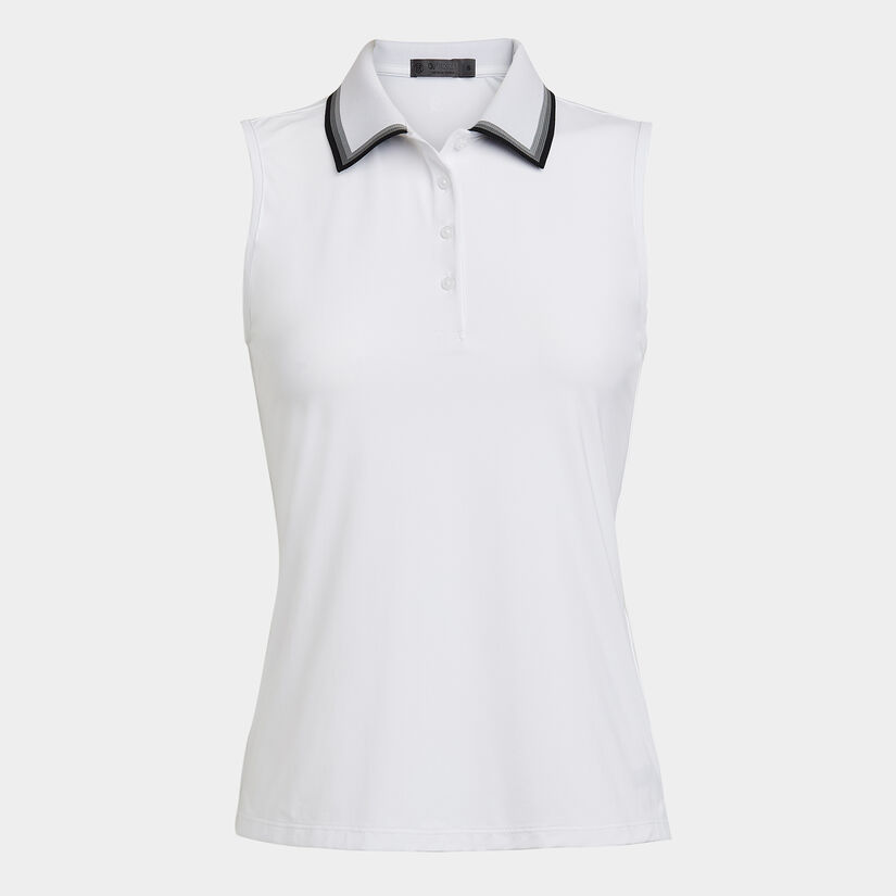 TUX RIB PLEATED COLLAR SILKY TECH NYLON SLEEVELESS POLO image number 1